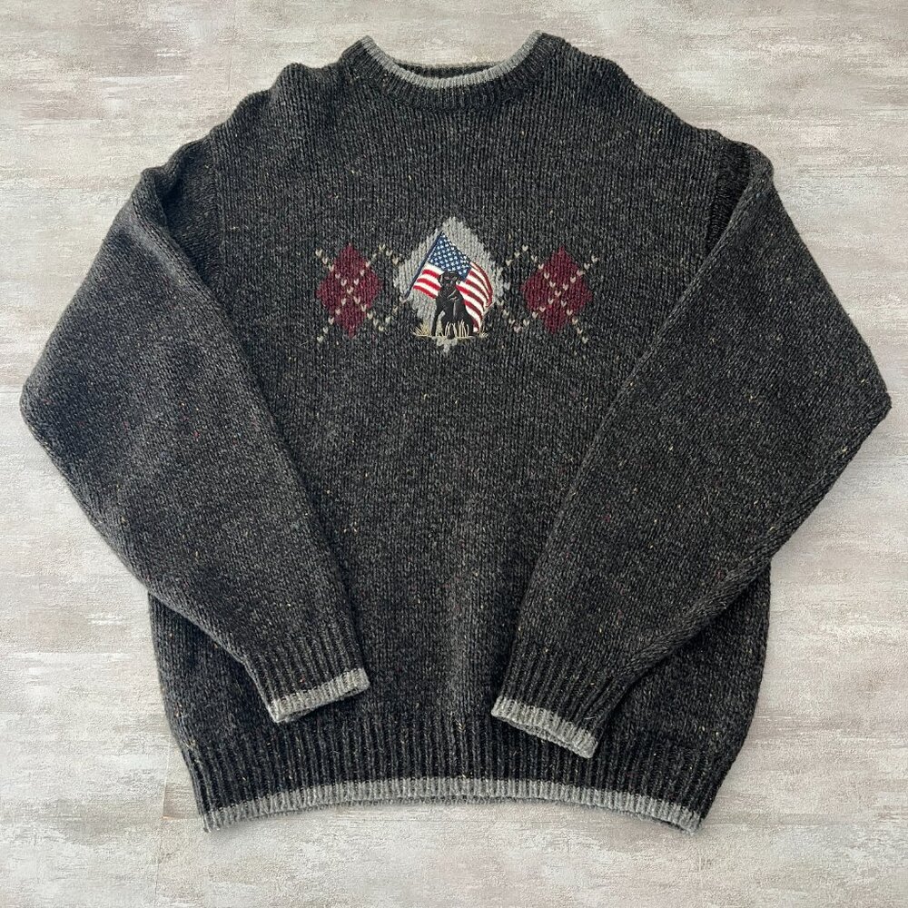 Cotton Traders mens medium crewneck black lab sweater ramie, wool blend